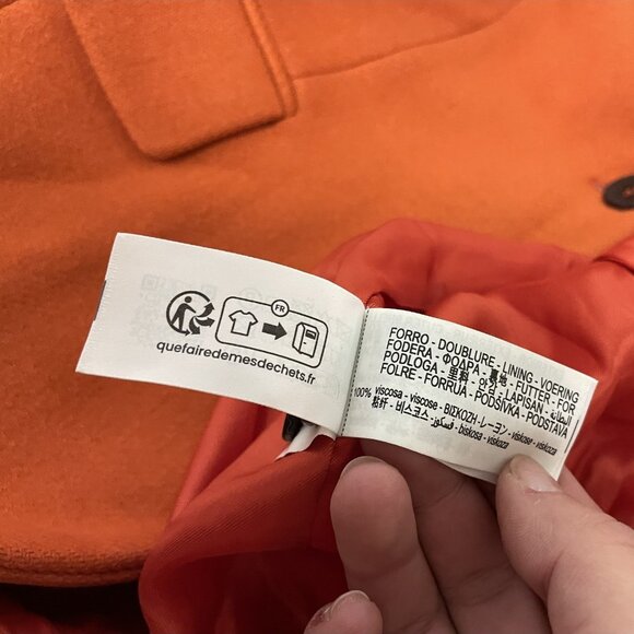 Zara Womens Tailored Long Jacket Coat Medium M Orange Wool Blend 2211/806 NWOT - Picture 8 of 12